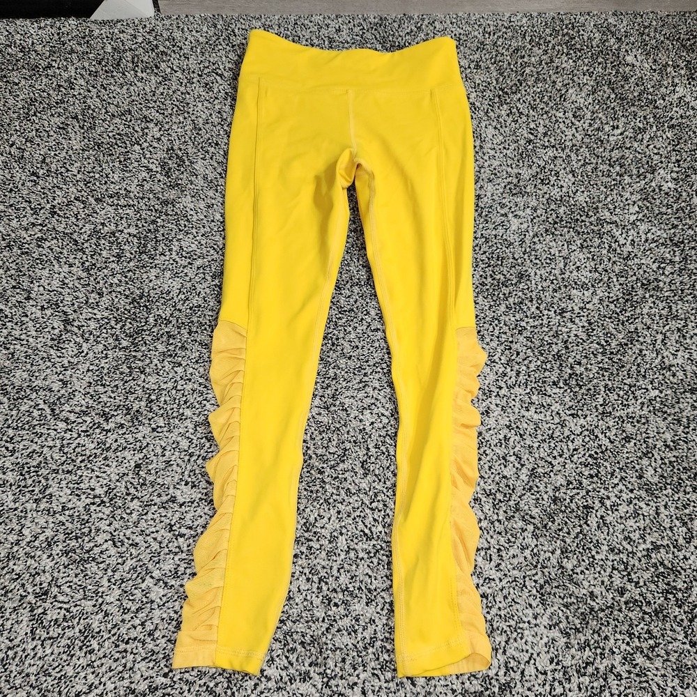 ZYIA Light N Tight Hi Rise Leggings Yellow Buttercup Mesh Side Ruching Women's 4